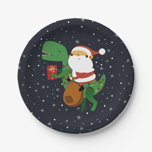 Weihnachtsmann-Claus T-rex Dinosaur Sleigh Pappteller (Vorderseite)