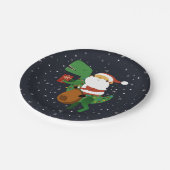 Weihnachtsmann-Claus T-rex Dinosaur Sleigh Pappteller (Schrägansicht)