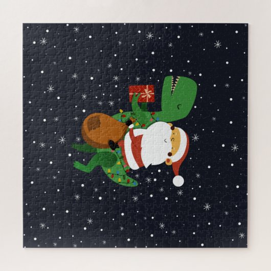 Weihnachtsmann-Claus T-rex Dinosaur Sleigh Puzzle (Horizontal)