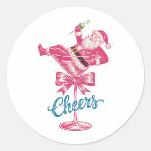 Weihnachtsmann-Cocktailglas Prost Vintage Xmas Runder Aufkleber