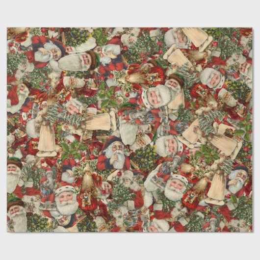 Weihnachtsmann Collage Geschenkpapier (Flach)