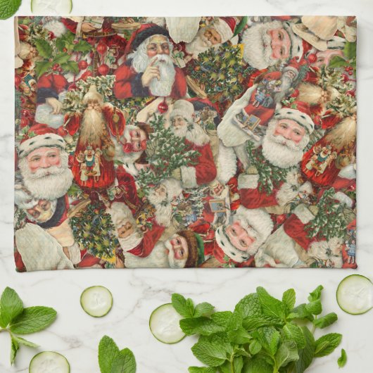 Weihnachtsmann-Collage Geschirrtuch (Gefaltet)