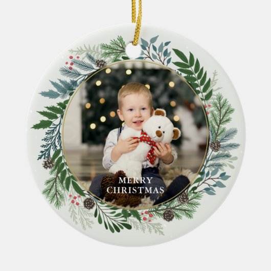Weihnachtsmann Custom 2-Foto Keramik Ornament (Vorne)