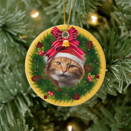 Weihnachtsmann Custom Cat Modernes Niedliches Tier Keramik Ornament (Baum)