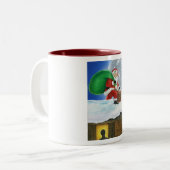 Weihnachtsmann, der auf der Dachspitze schleicht Zweifarbige Tasse (Vorderseite Links)