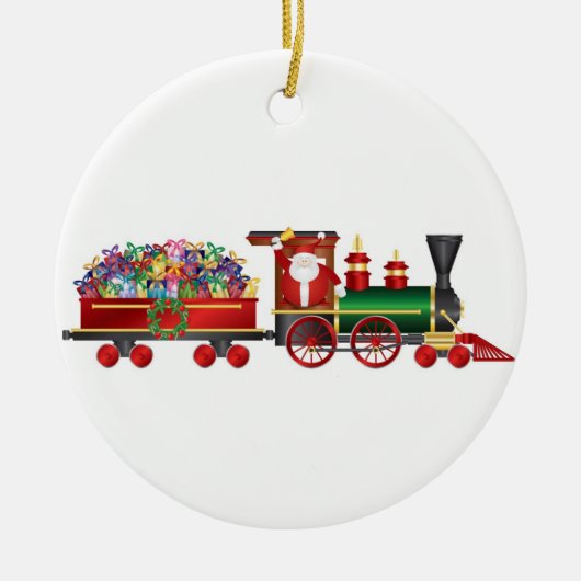 Weihnachtsmann, der Bell auf Zug-Verzierung Keramik Ornament (Vorne)