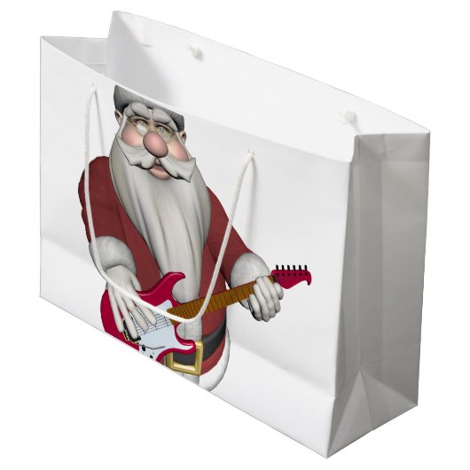 Weihnachtsmann, der E-Gitarre spielt Große Geschenktüte (Vorderseite Schrägansicht)