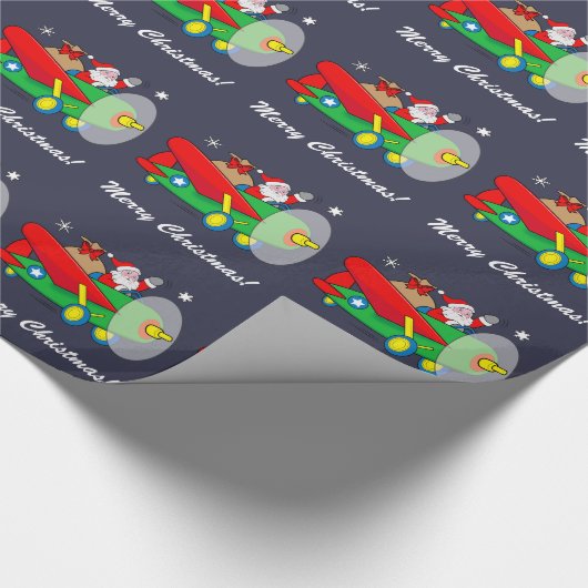 Weihnachtsmann, der ein Flugzeug gefüllt mit Geschenkpapier (Ecke)