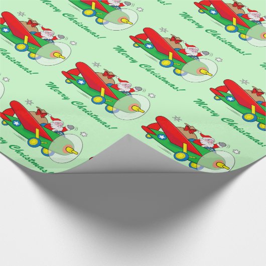 Weihnachtsmann, der ein Flugzeug gefüllt mit Geschenkpapier (Ecke)