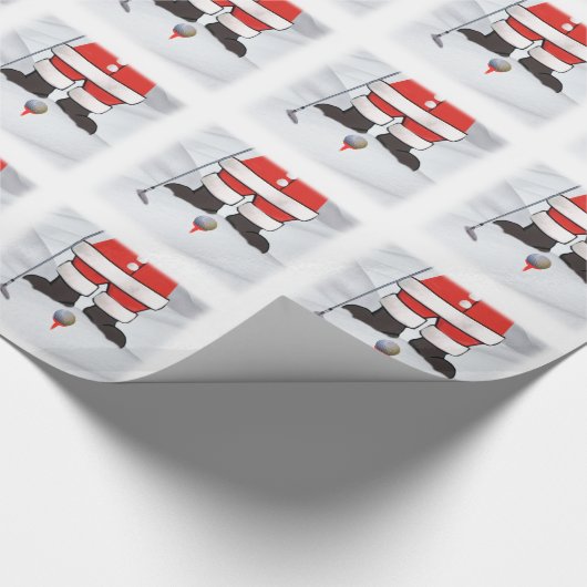 Weihnachtsmann, der Golf im Schnee spielt Geschenkpapier (Ecke)