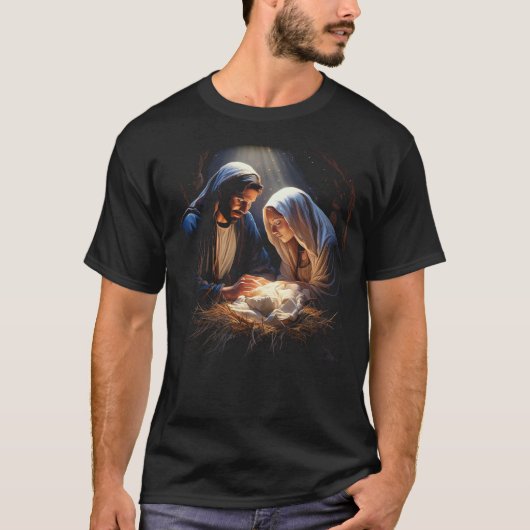 Weihnachtsmann der Krippe Joseph Mary Jesus T-Shirt (Vorderseite)