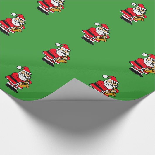 Weihnachtsmann, der Saxophon-Packpapier spielt Geschenkpapier (Ecke)