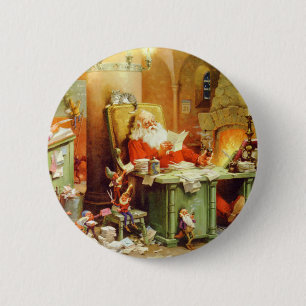 Weihnachtsmann, der seine Liste, es zweimal Button