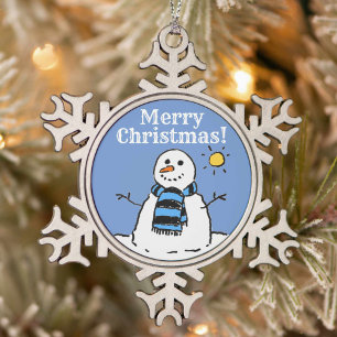 Weihnachtsmann-Design mit Frohe Weihnachten Schneeflocken Zinn-Ornament