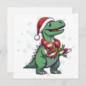 Weihnachtsmann-Dinosaurier mit Candy Cane Feiertagskarte (Vorne/Hinten)