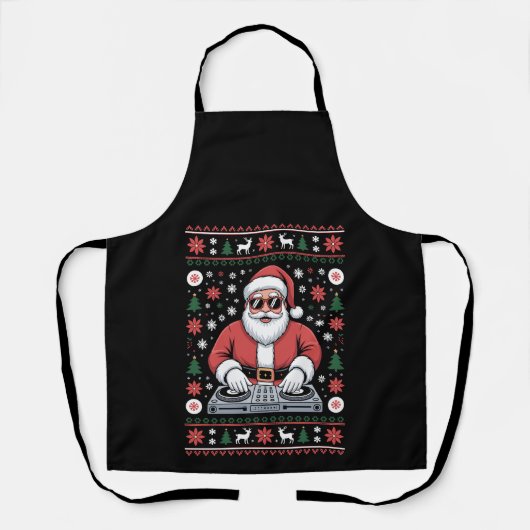 Weihnachtsmann DJ Weihnachten hässlicher Pullover Schürze (Vorderseite)