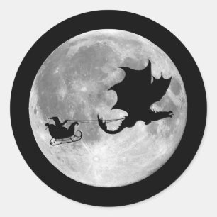 Weihnachtsmann-Drache-Reiter-Pferdeschlitten-Fahrt Runder Aufkleber
