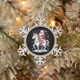 Weihnachtsmann Einhorn Weihnachten Regenbogen Lich Schneeflocken Zinn-Ornament