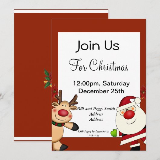 Weihnachtsmann Einladung (Vorne/Hinten)