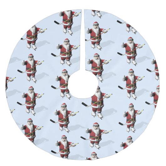 Weihnachtsmann-Eis-Hockey-Spieler Polyester Weihnachtsbaumdecke (Vorderseite)