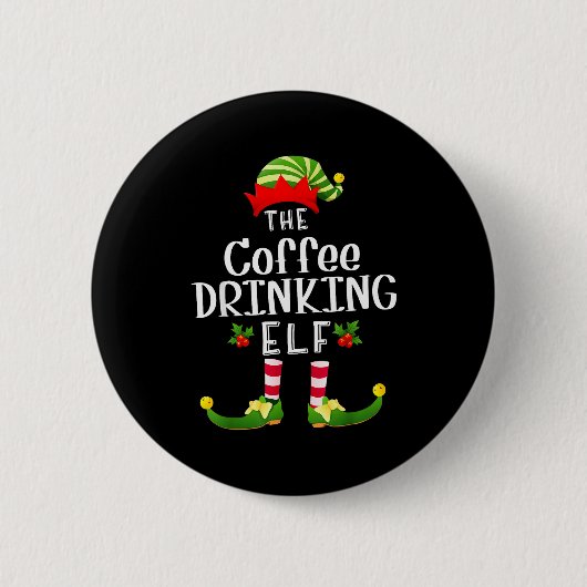Weihnachtsmann-Elch-Pyjama mit Kaffee trinkendem W Button (Vorderseite)