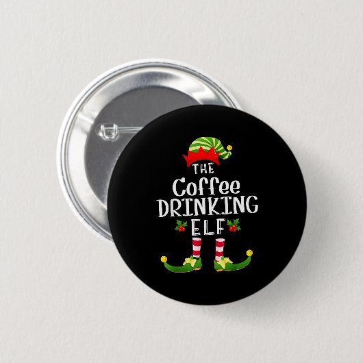 Weihnachtsmann-Elch-Pyjama mit Kaffee trinkendem W Button (Vorne & Hinten)