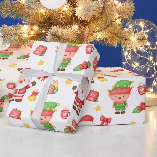Weihnachtsmann, Elf und Dekorationen Geschenkpapier (Feiertage)