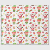 Weihnachtsmann, Elf und Dekorationen Geschenkpapier (Flach)