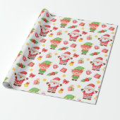 Weihnachtsmann, Elf und Dekorationen Geschenkpapier (Ungerollt)