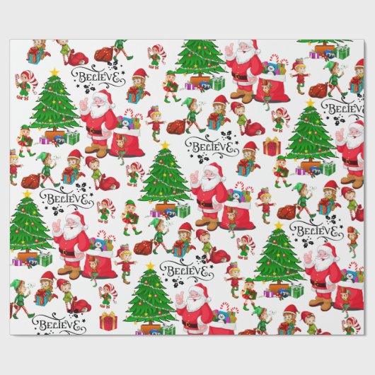 Weihnachtsmann & Elfen am Heiligen Abend - Glauben Geschenkpapier (Flach)
