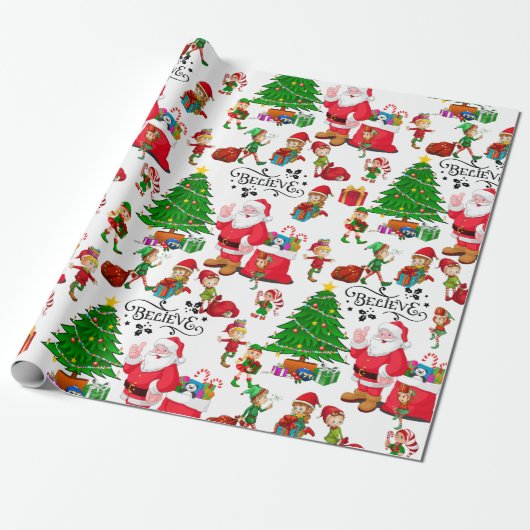 Weihnachtsmann & Elfen am Heiligen Abend - Glauben Geschenkpapier (Ungerollt)