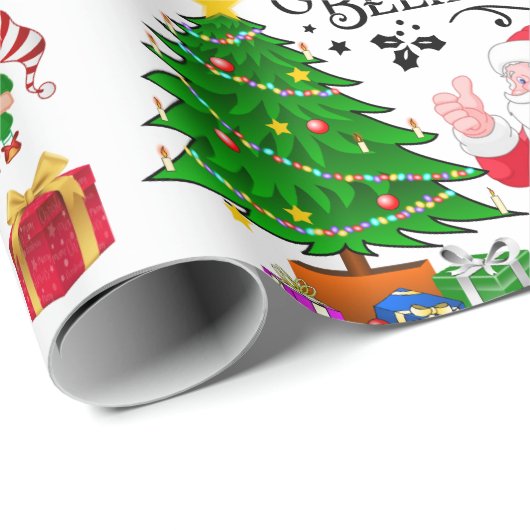 Weihnachtsmann & Elfen am Heiligen Abend - Glauben Geschenkpapier (Rolleneckpunkt)