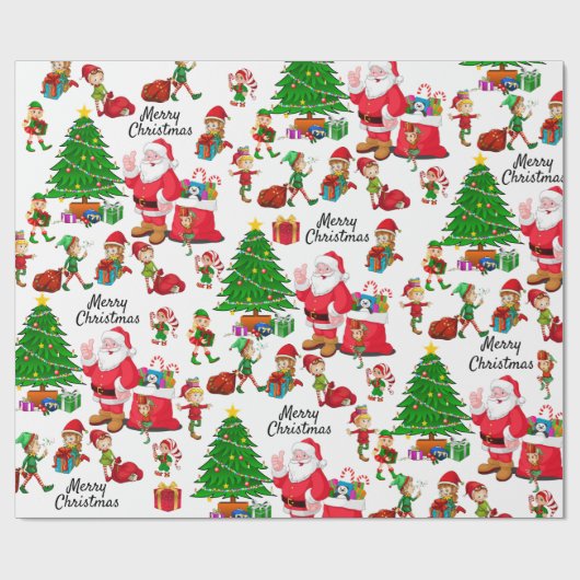 Weihnachtsmann & Elfen am Heiligen Abend Lieferung Geschenkpapier (Flach)