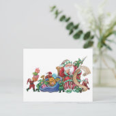Weihnachtsmann, Elfen und Spielzeug Weihnachtskart Feiertagspostkarte (Stehend Vorderseite)