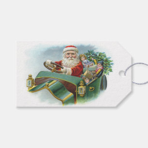 Weihnachtsmann fährt Auto Vintage Weihnachtsgesche Geschenkanhänger