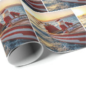 Weihnachtsmann fährt ein Speedboot Geschenkpapier (Rolleneckpunkt)