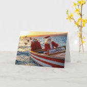 Weihnachtsmann fährt ein Speedboot Karte (Gelbe Blume)