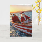 Weihnachtsmann fährt ein Speedboot Karte (Gelbe Blume)