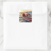 Weihnachtsmann fährt ein Speedboot Quadratischer Aufkleber (Tasche)