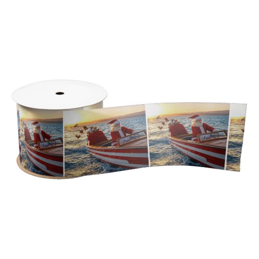 Weihnachtsmann fährt ein Speedboot Satinband (Spule)