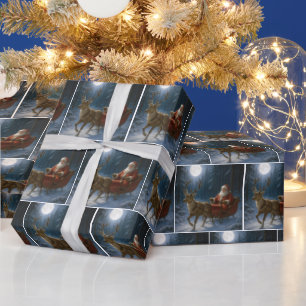 Weihnachtsmann fährt einen Schlitten im Mondlicht Geschenkpapier