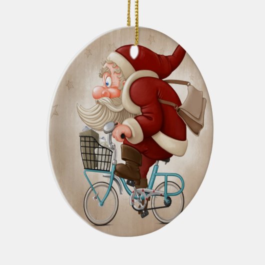 Weihnachtsmann fährt Fahrrad Keramikornament (Rechts)