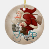 Weihnachtsmann fährt Fahrrad Keramikornament (Vorne)