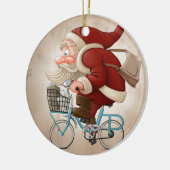 Weihnachtsmann fährt Fahrrad Keramikornament (Links)