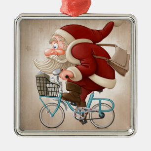 Weihnachtsmann fährt Fahrrad Silbernes Ornament