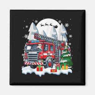 Weihnachtsmann fährt Feuerwehrauto Weihnachtsboxen Magnet