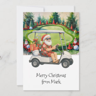 Weihnachtsmann fährt Golfwagen Weihnachtsfeiertag Feiertagskarte