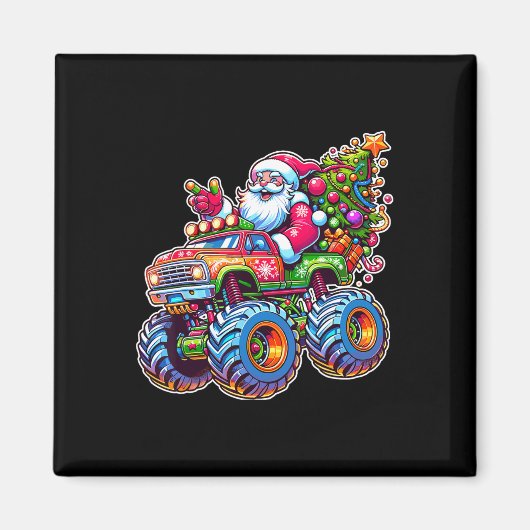 Weihnachtsmann fährt lustigen Weihnachts-Monster-T Magnet (Vorne)