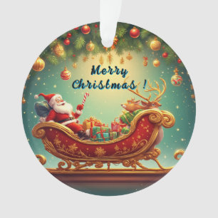 Weihnachtsmann fährt mit einem Rentier auf einem S Ornament