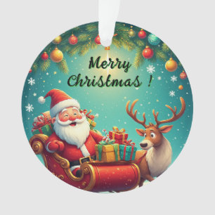Weihnachtsmann fährt mit einem Rentier auf einem S Ornament